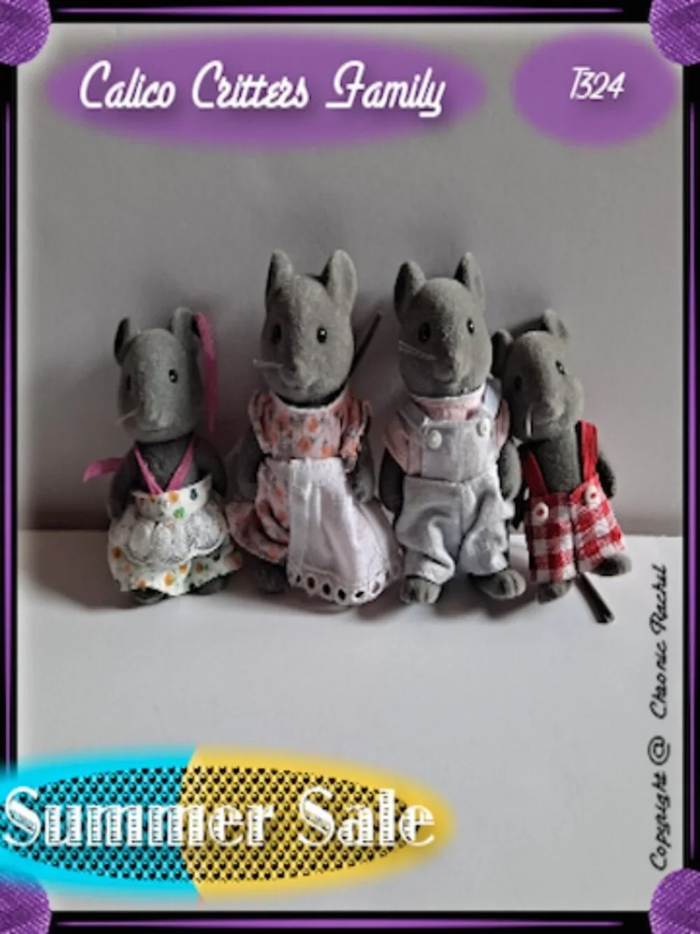 Vintage 1985 Thistlethorn Grey Mouse Family